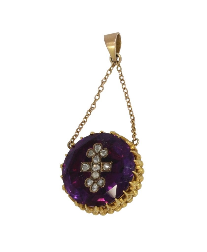 Amethist kruis diamant 18k gouden hanger ketting antiek dame, Sieraden, Tassen en Uiterlijk, Antieke sieraden, Ophalen of Verzenden
