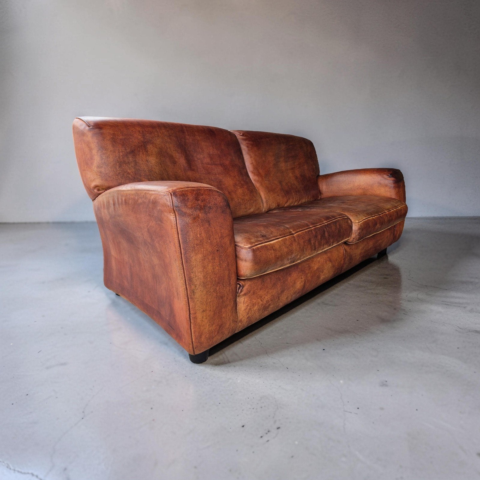 Molinari fatboy cognac leer brutalist vintage, ., 150 tot 200 cm, Driepersoons, Ophalen of Verzenden