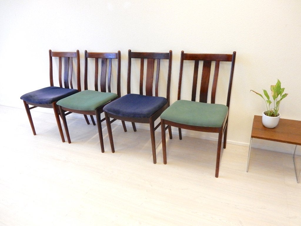 Vintage Stoel Eetkamerstoel Jaren 60 Design Palissander, Gebruikt, Blauw, ., Vintage
