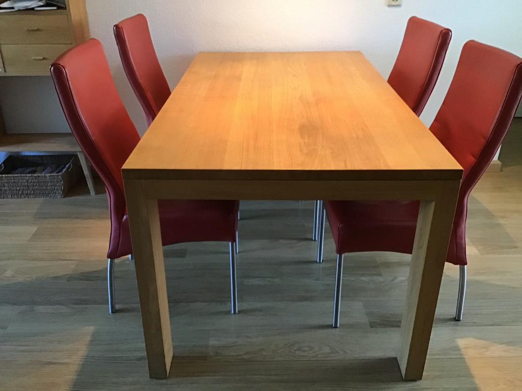 Eethoek: Licht eiken tafel met 4 leren stoelen, Ophalen, Eikenhout, 50 tot 100 cm, Zo goed als nieuw