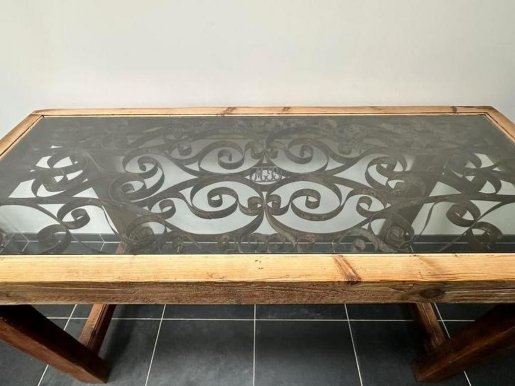 Unieke handgemaakte Spaanse / Mediterrane vintage tafel met, Ophalen, Gebruikt, 75 cm of meer, 150 tot 200 cm