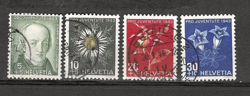 Bloemen Zwitserland 424-427, Ophalen of Verzenden, Gestempeld, Dier of Natuur