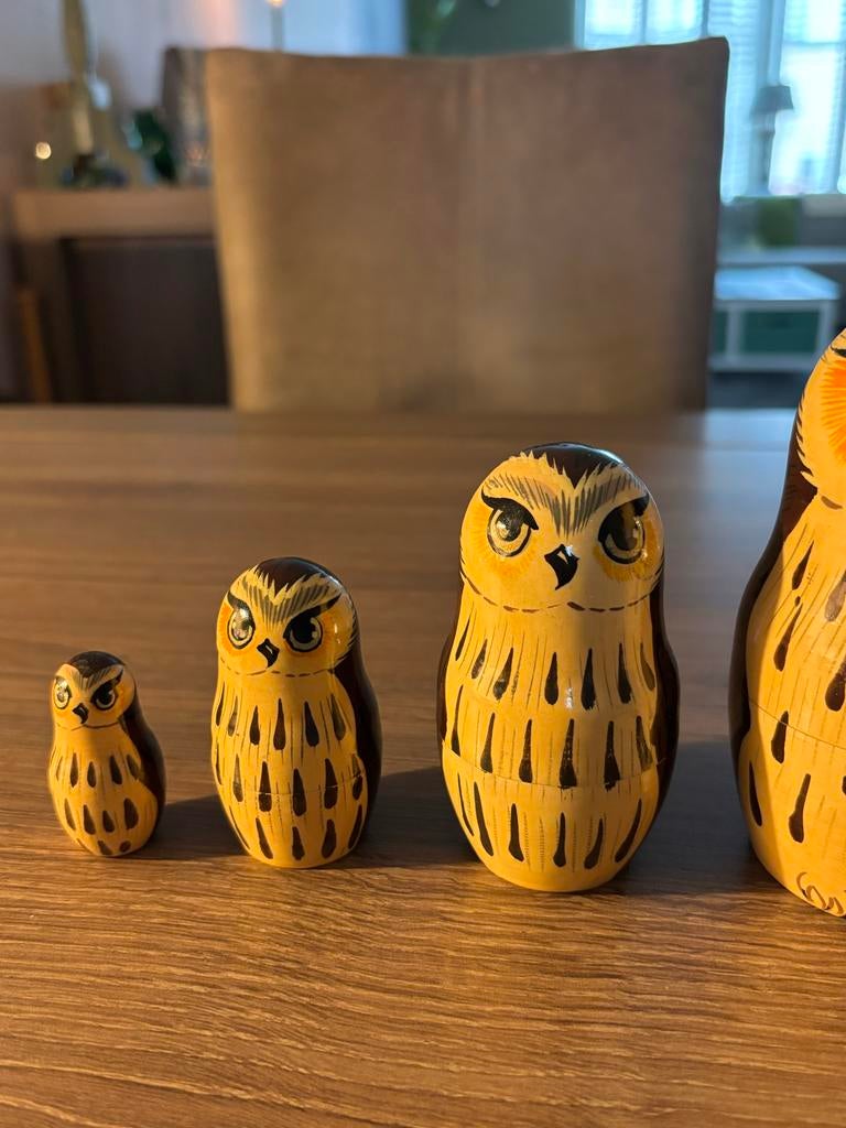 Uilen Matroesjka Poppen Set - Houten Nesting Dolls, Verzenden, Zo goed als nieuw