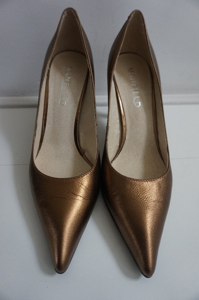 Manfield pumps stiletto hakken goud brons bruin leer maat 37, Pumps, Overige kleuren, Ophalen of Verzenden, Zo goed als nieuw