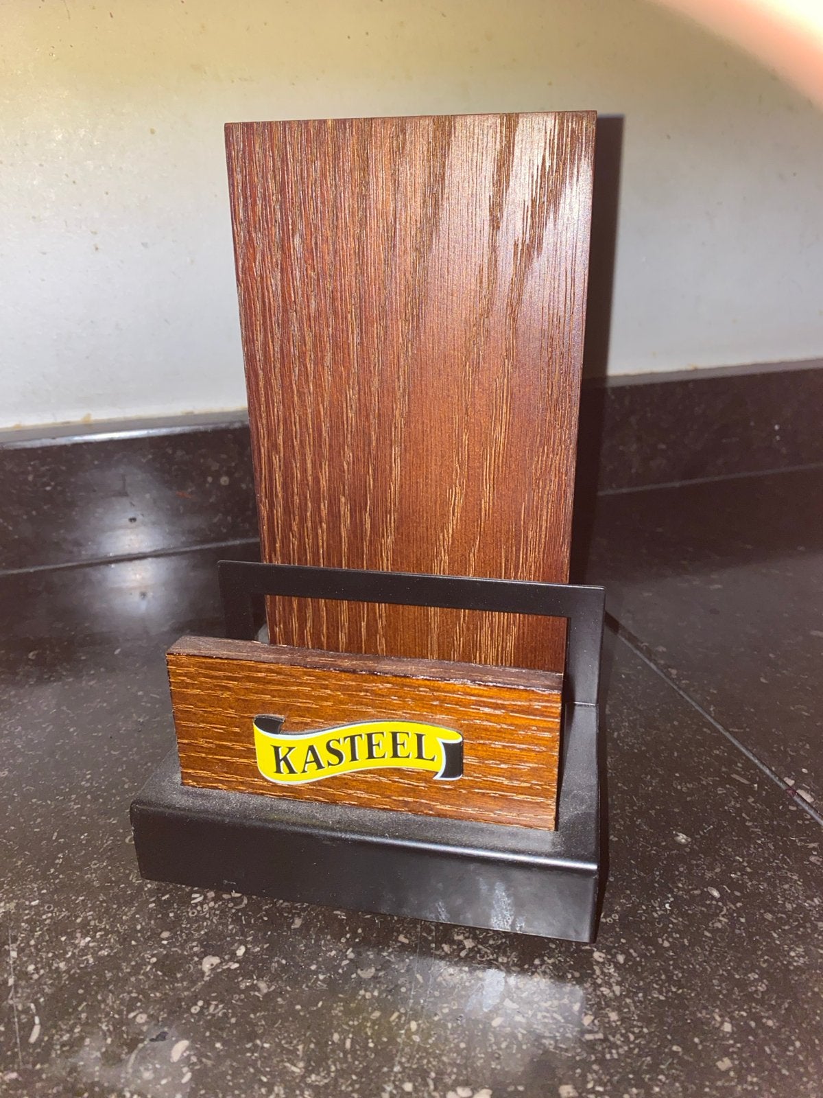 Kasteel Bier Reclamebordje / Menukaarthouder, Ophalen of Verzenden, Gebruikt, Reclamebord, Plaat of Schild, Overige merken