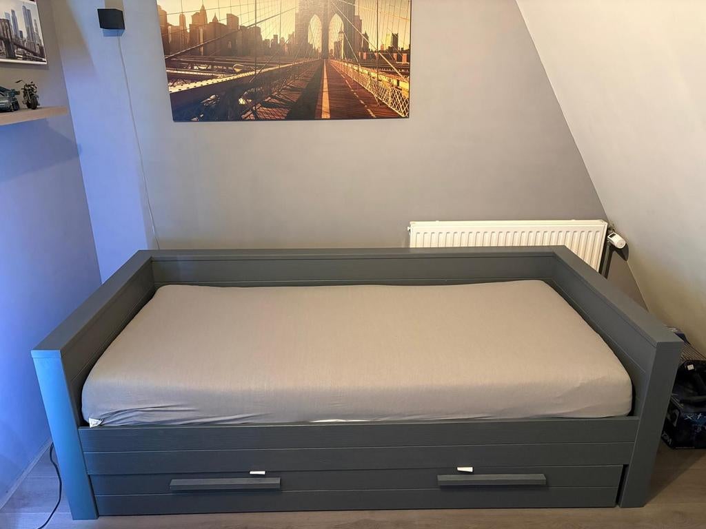 Woood Dennis 1-persoons bedbank met lade 90x200, Ophalen, Gebruikt, 90 cm, Eenpersoons
