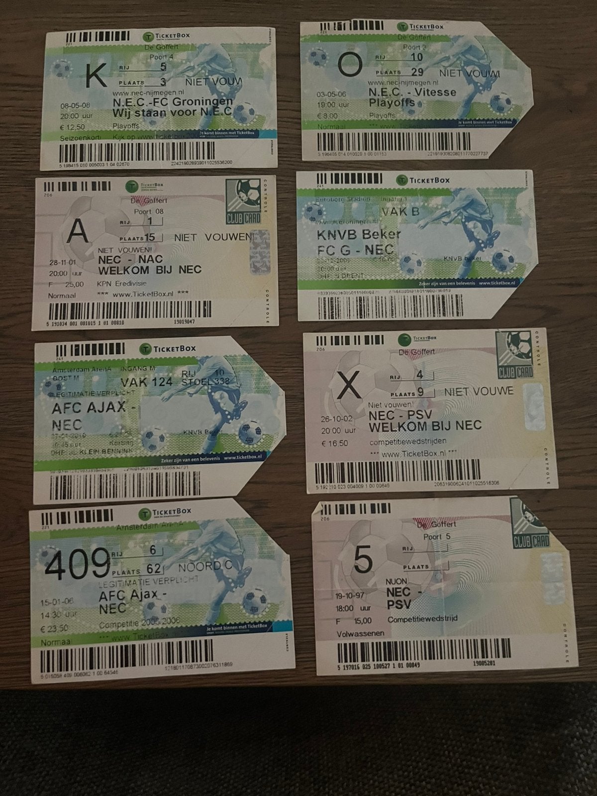 8 TICKET BOX TICKETS NEC, Ophalen of Verzenden, Gebruikt, Overige binnenlandse clubs, Overige typen