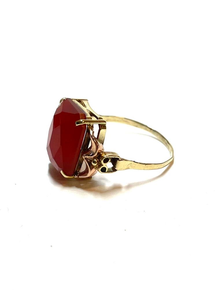 14k geel en roségouden ring met een carneeol, -, Ophalen of Verzenden, Zo goed als nieuw, Dame