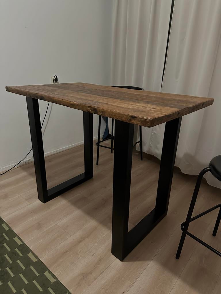 Richmond Interiors Bartafel 140x80 met 2x IKEA YNGVAR krukke, Ophalen, 100 tot 150 cm, 50 tot 100 cm, Zo goed als nieuw