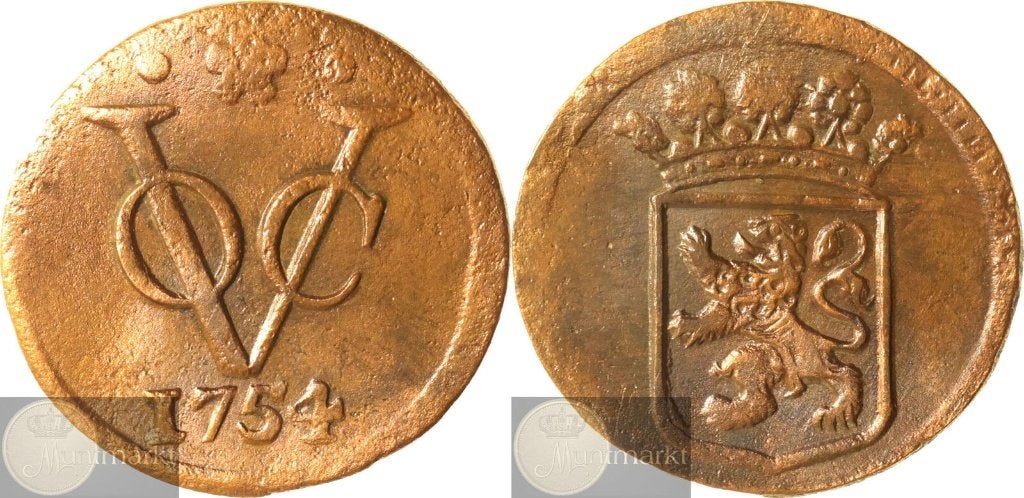 V.O.C. - Holland - Duit 1754 'Dordrecht', Postzegels en Munten, Munten | Nederland, Ophalen of Verzenden, Vóór koninkrijk, Overige waardes