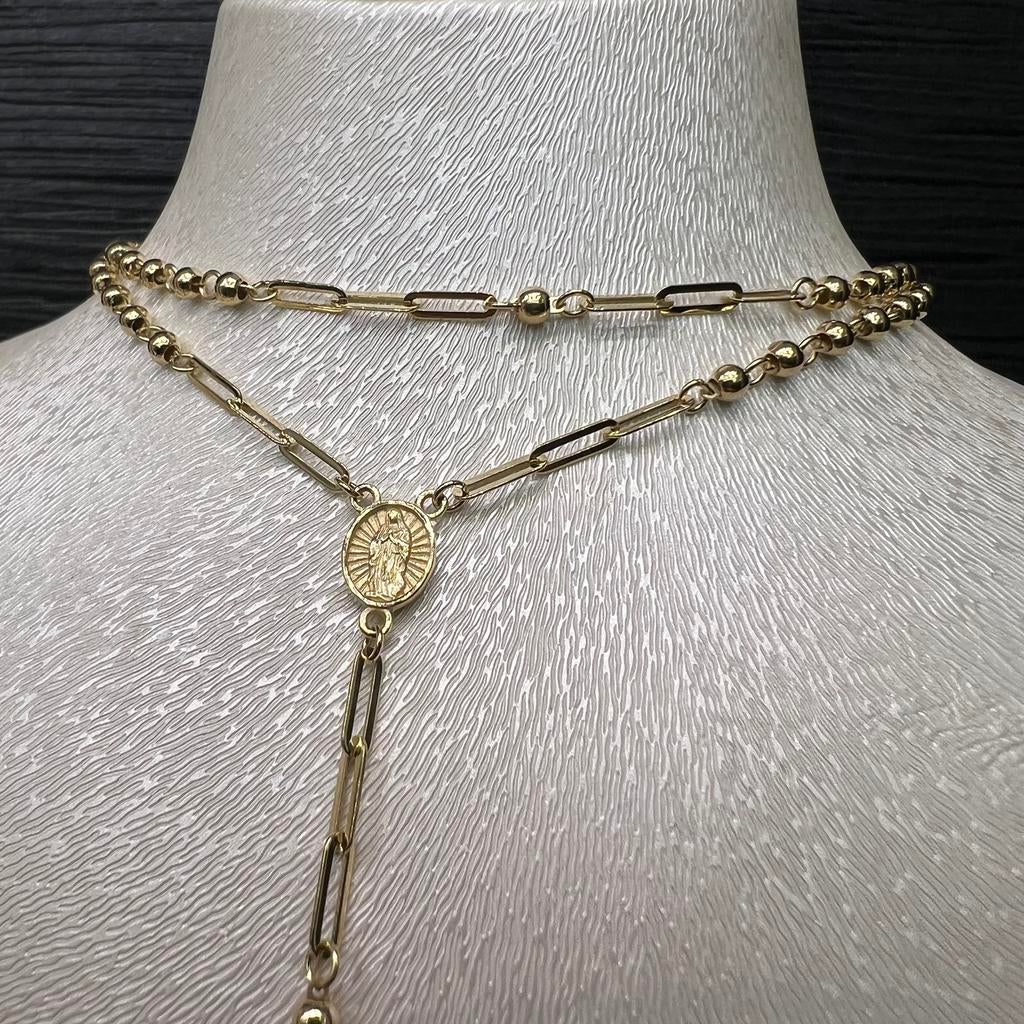 14 karaat gouden rozenkrans ketting kruis model, Sieraden, Tassen en Uiterlijk, Kettingen, Ophalen of Verzenden, Nieuw, Goud