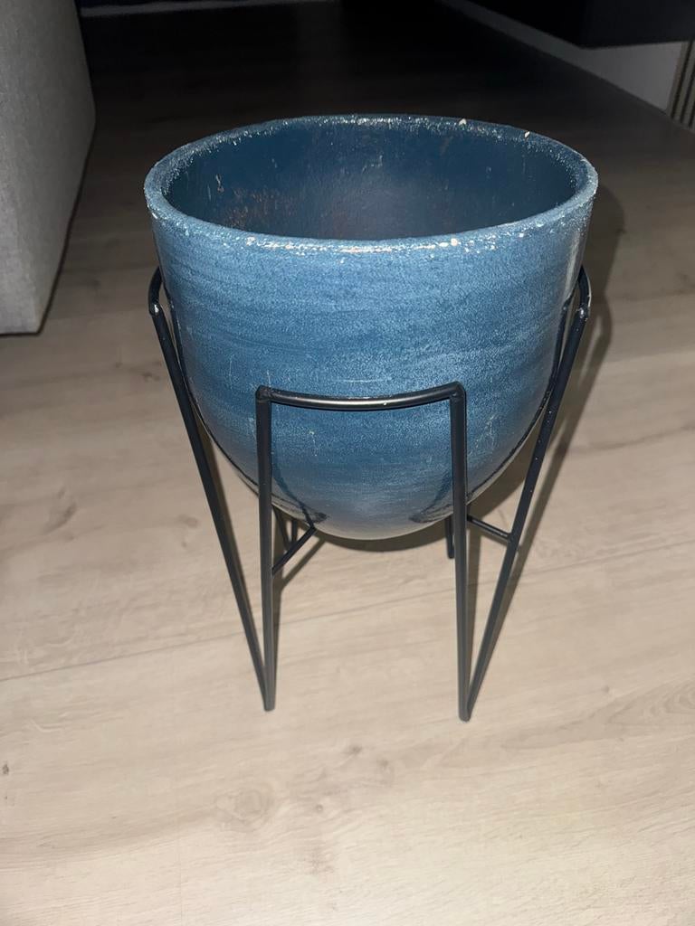 Set van 3 decoratieve bloempotten, blauw en grijs, Tuin en Terras, Bloembakken en Plantenbakken, Overige materialen, Gebruikt