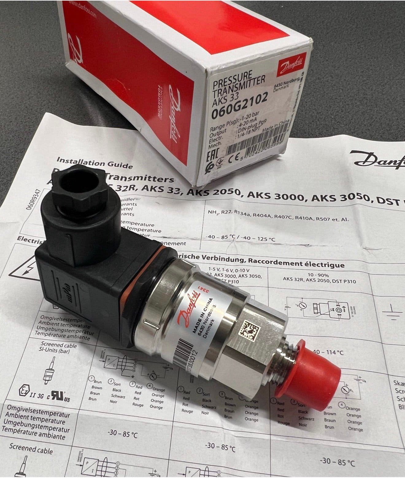 Danfoss 060G2102 Pressure Transmitter AKS33 NIEUW 1-20 bar, P, P, P, Nieuw