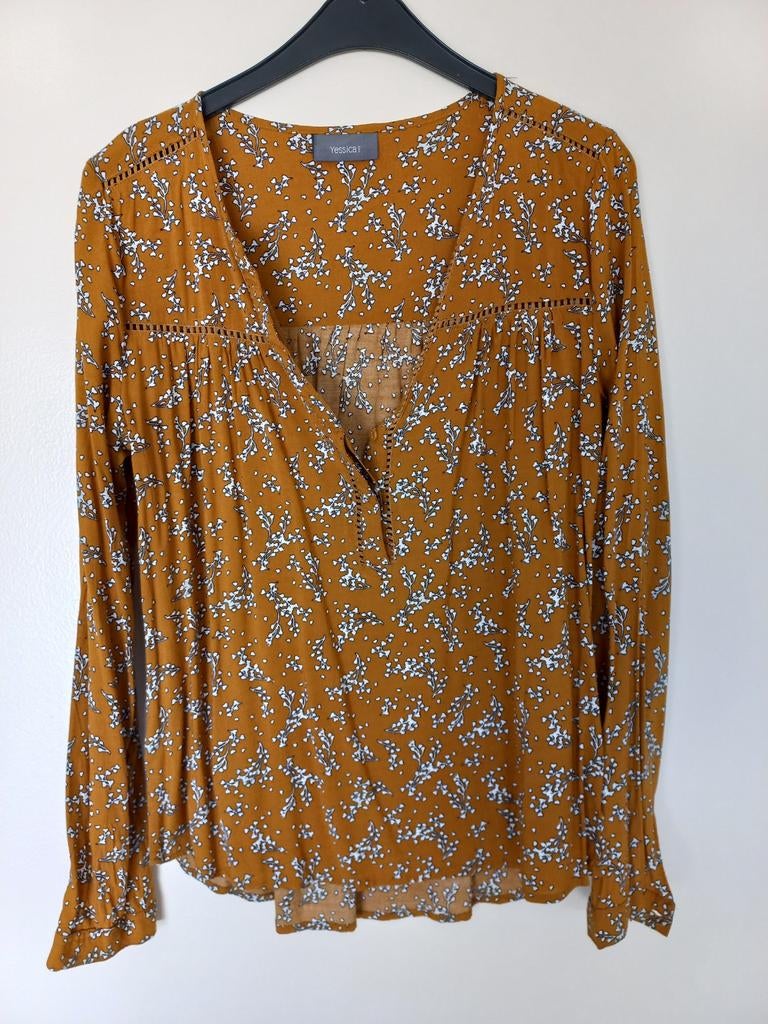 Yessica Blouse Maat 38/40 (M) - Okergeel met Witte Print, Kleding | Dames, Blouses en Tunieken, Maat 38/40 (M), Yessica, Geel