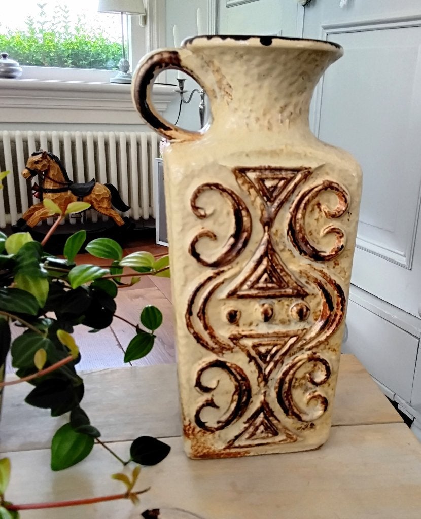 Vintage blokvaas Übelacker - West-Germany - fat lava - Ü-ke, Gebruikt, Meerkleurig, 27 cm, Ophalen of Verzenden