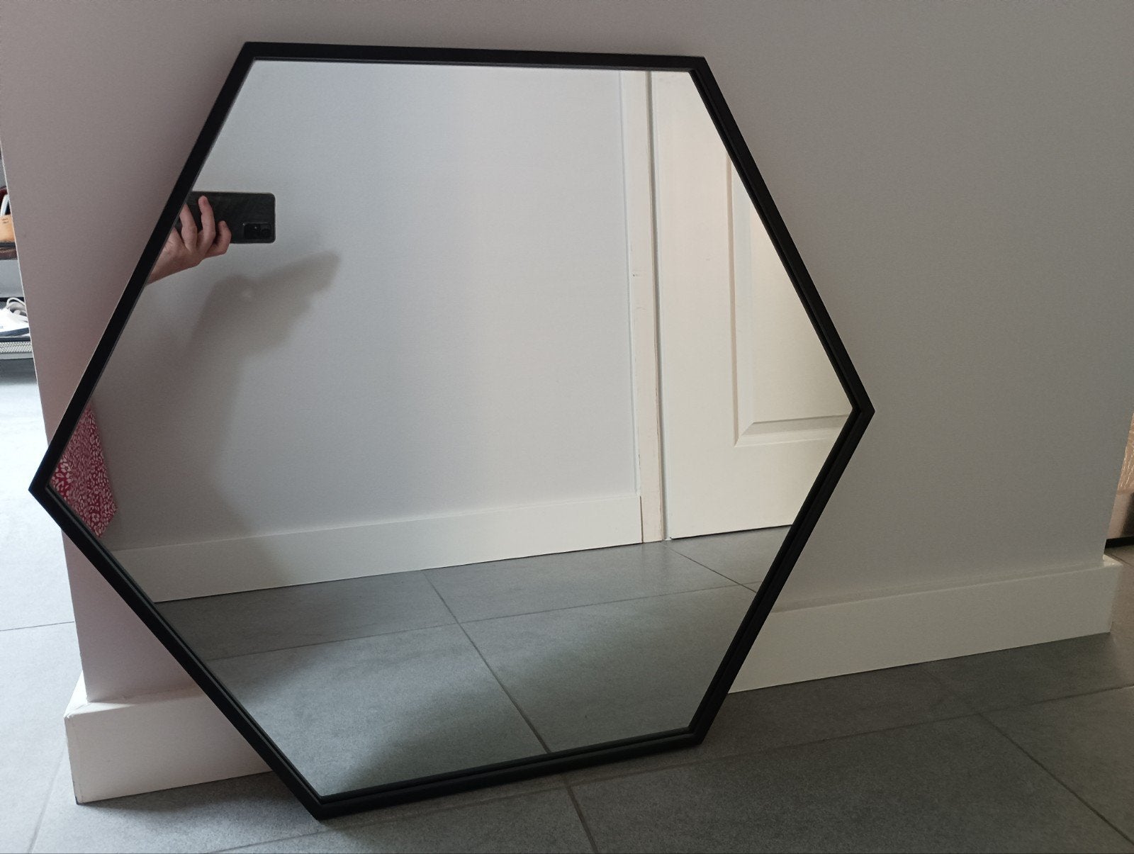 Zeshoekige / hexagon spiegel met zwarte rand, zgan, Ophalen, Zo goed als nieuw, Minder dan 100 cm, Overige vormen