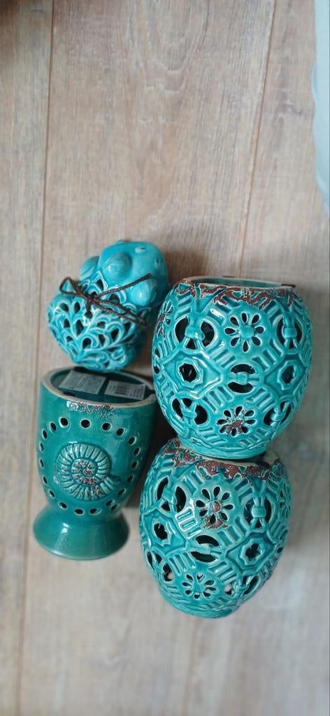 Turquoise waxinelichtjes houders ed., Ophalen of Verzenden, Zo goed als nieuw, Overige materialen, Minder dan 25 cm