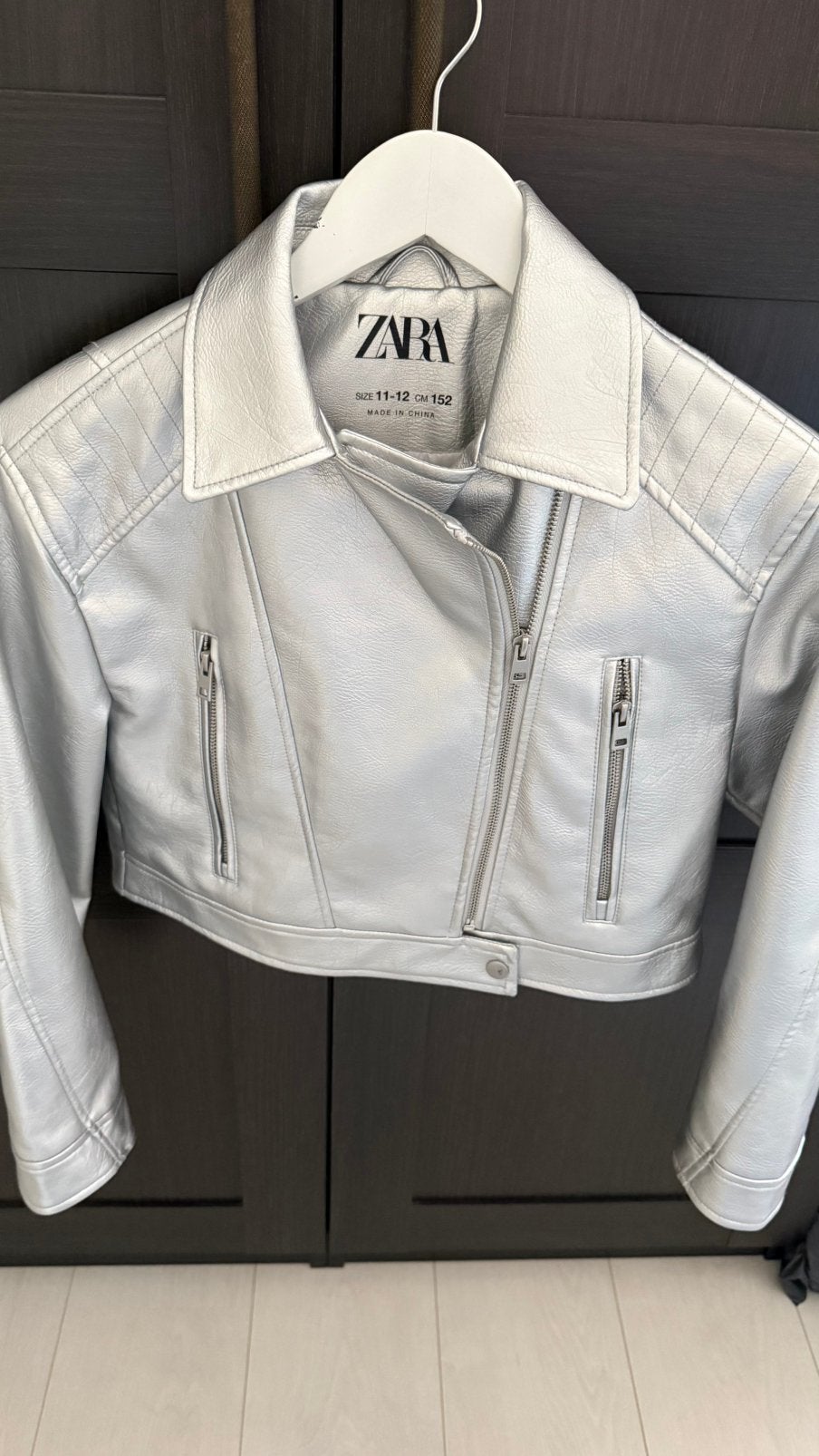 Zara zilver bikerjasje maat 152, Ophalen of Verzenden, Zo goed als nieuw, Meisje, Jas