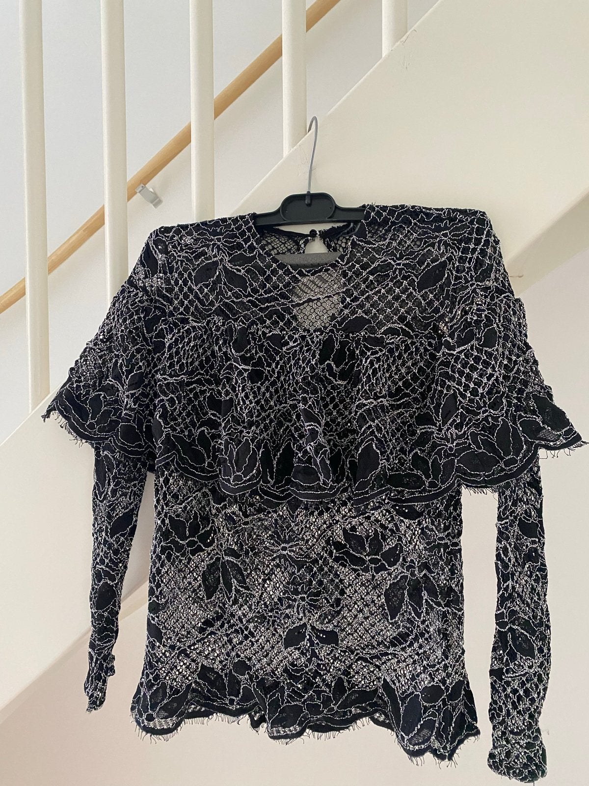 Zara Woman Zwart Kanten Blouse Maat S, Zwart, Ophalen of Verzenden, Zo goed als nieuw, Lange mouw