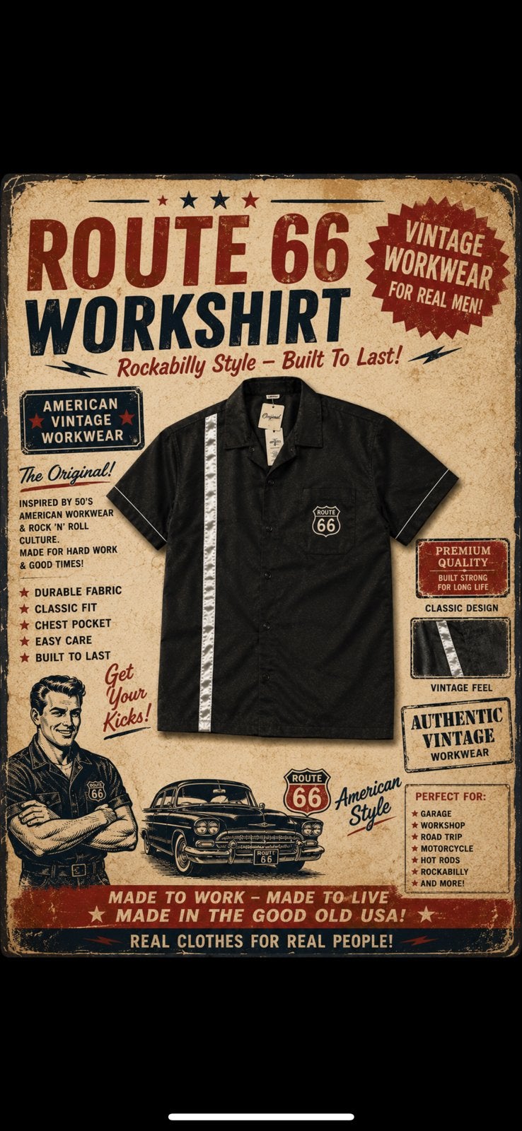 Route 66 Bowling Shirt Rockabilly Nieuw met kaartje maat M/L, Ophalen, Nieuw, Zwart