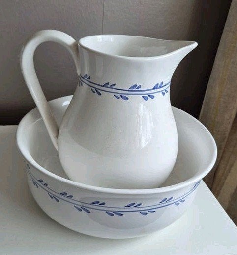 Italiaanse lampetstel: Kan en Schaal met Blauw Decor, Ophalen of Verzenden, Rond, Glas