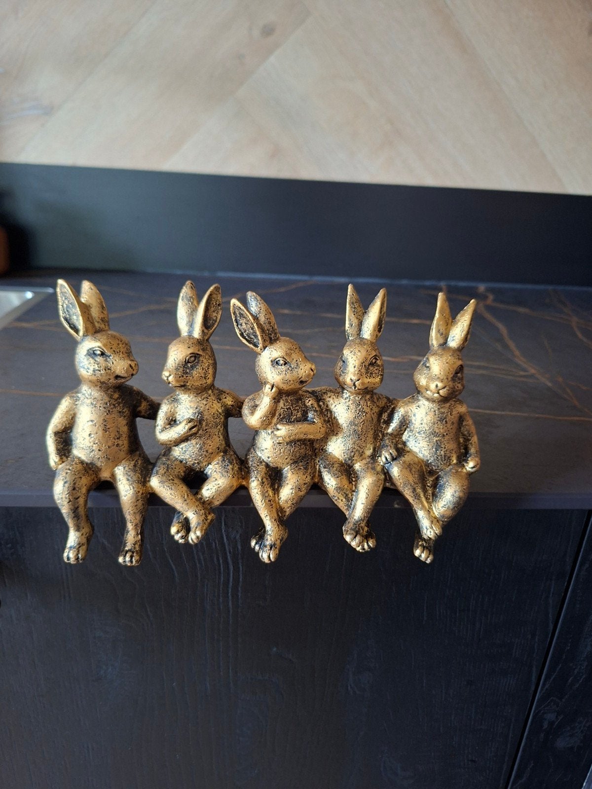 Decoratieve Konijnenbeeldjes - Steen/Kunststof Brons, Ophalen of Verzenden, Gebruikt, Goud, Steen/keramiek