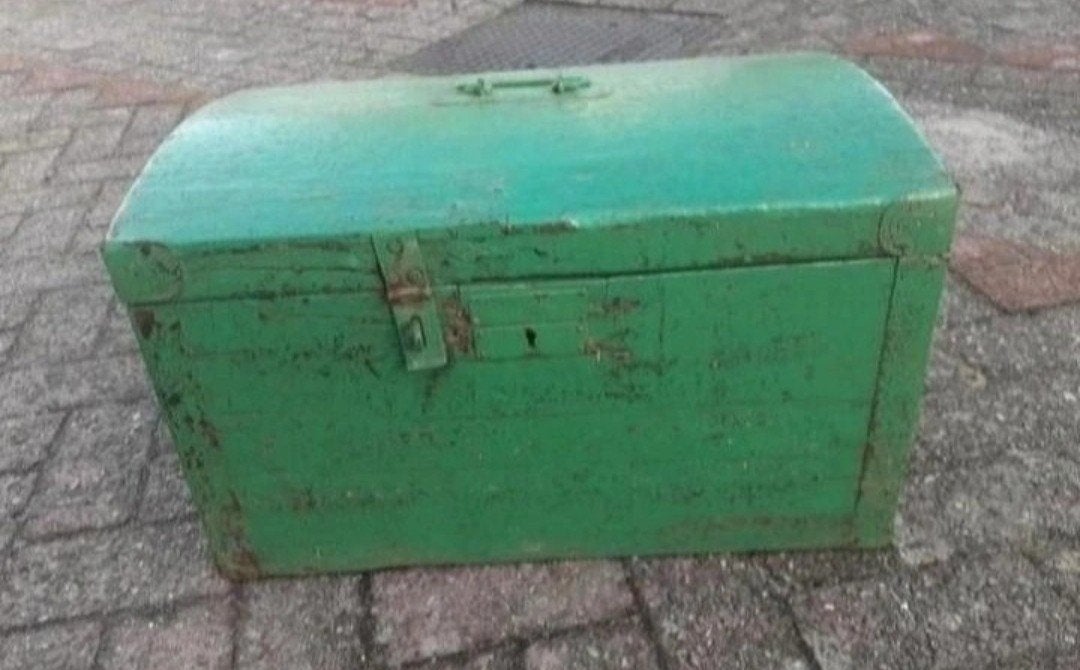 Antieke oude houten schatkist, Ophalen of Verzenden, Gebruikt, Minder dan 50 cm