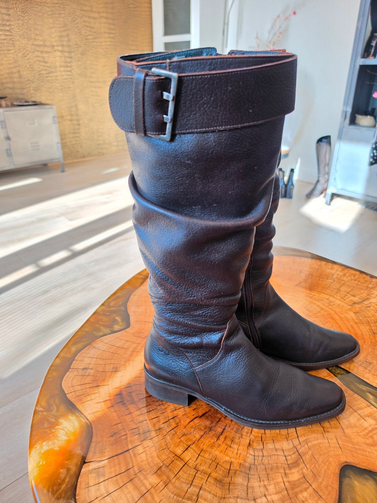 Bruine laarzen 39 leren laarzen JJ Footwear  met gespen, Hoge laarzen, Ophalen of Verzenden, Zo goed als nieuw, Bruin