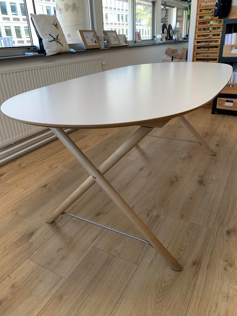 Ikea Dalshult ovalen eettafel 6 personen wit blad hout, Ophalen, Gebruikt, Modern scandi japandi, 50 tot 100 cm