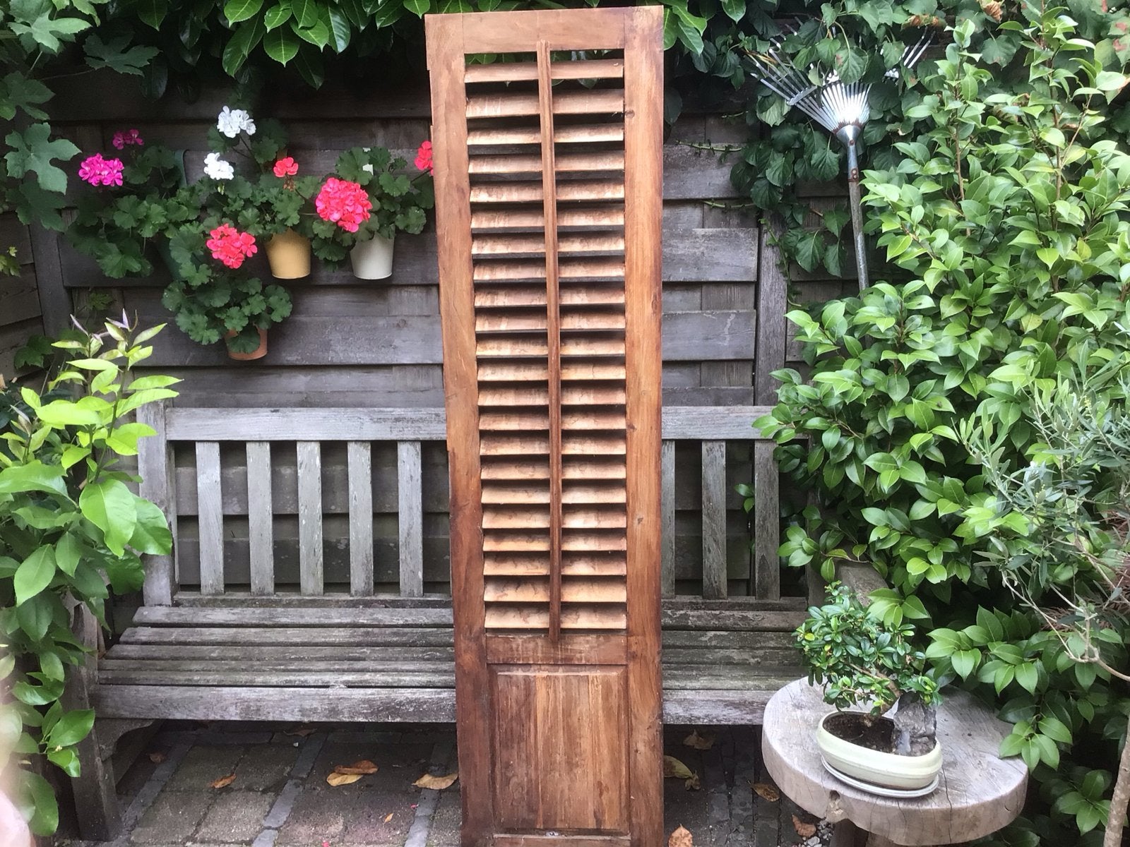 Antieke hardhouten louvredeur - Decoratief en sfeervol, Ophalen, Gebruikt, Minder dan 80 cm, Overige typen