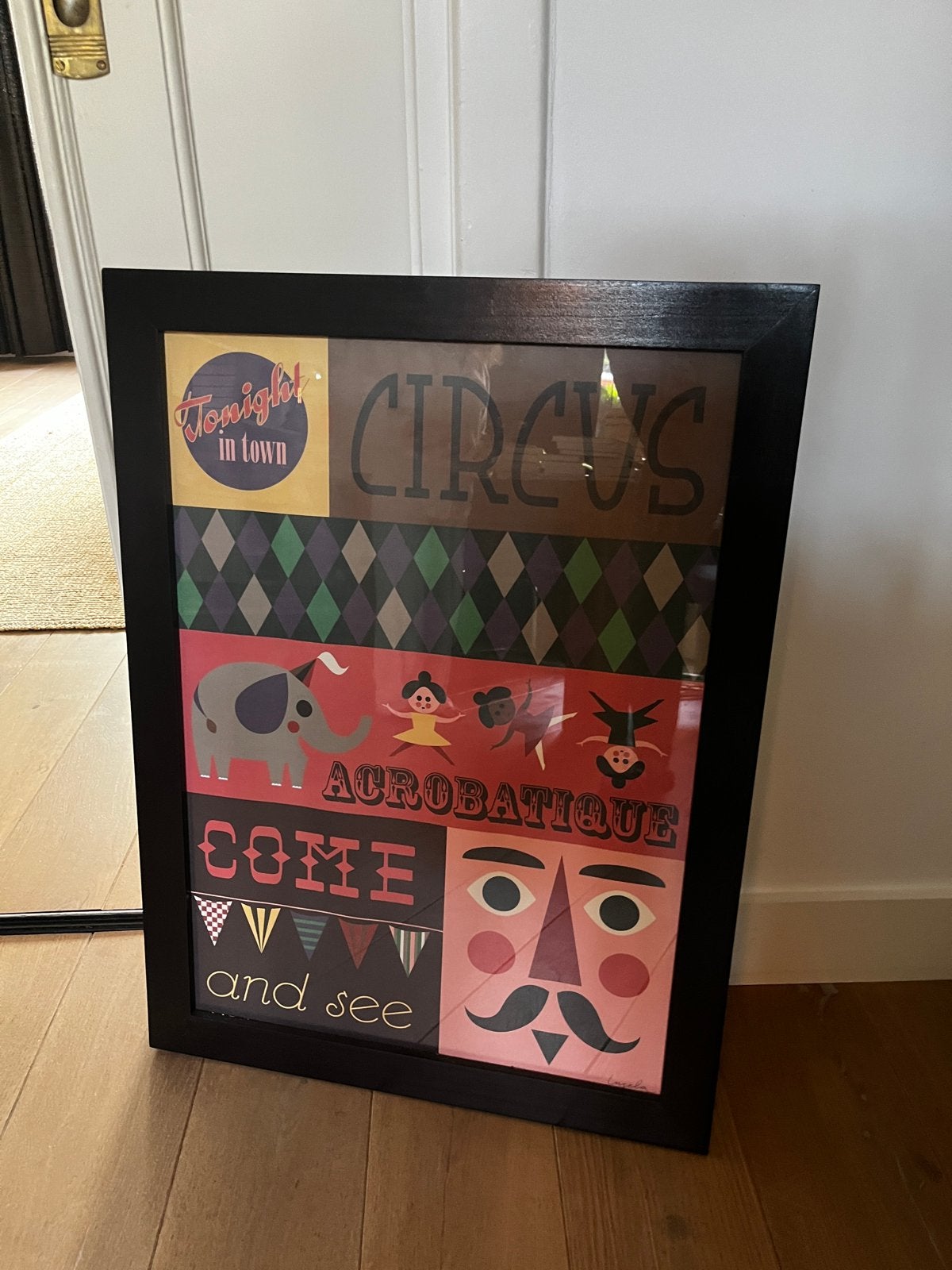 Circus poster uit Kopenhagen in houten lijst (58x78cm), Ophalen, 50 – 75, Gebruikt, Foto of Poster