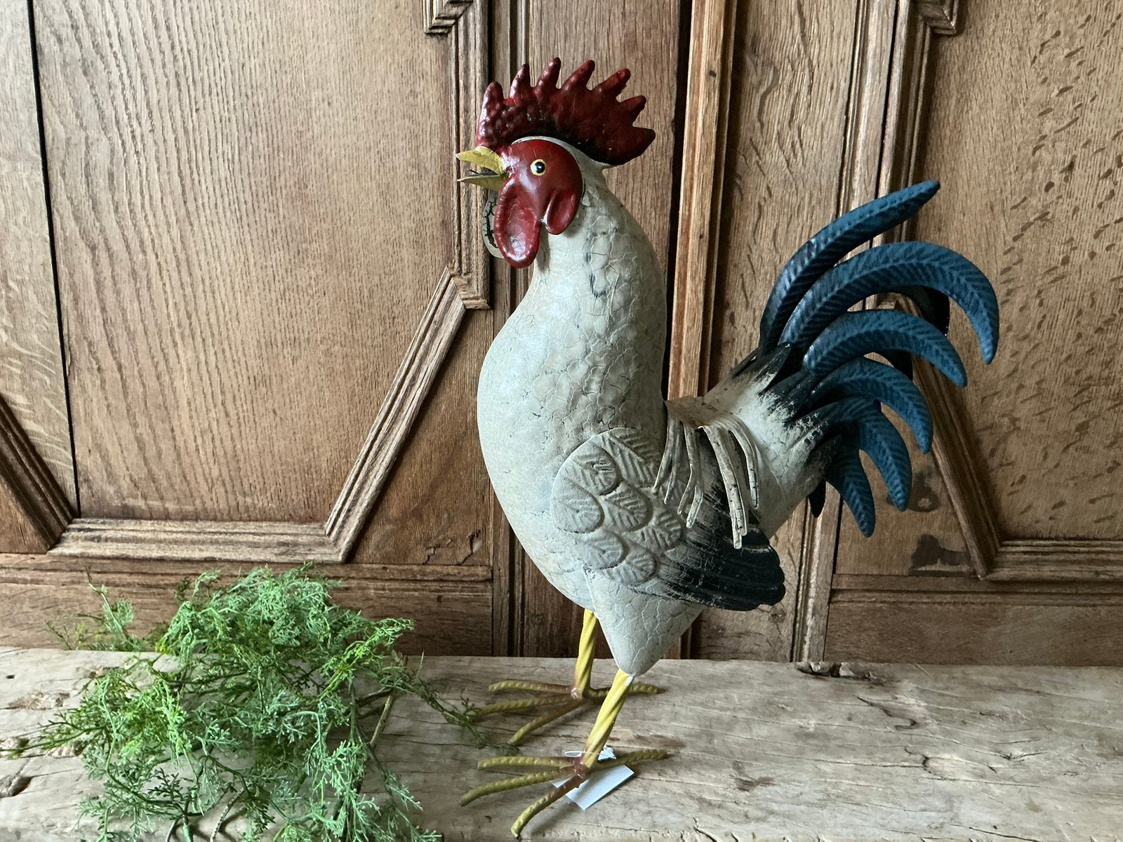 NIEUW levensgrote metalen kriel kip haan creme blauw, Huis en Inrichting, Ophalen of Verzenden, Nieuw