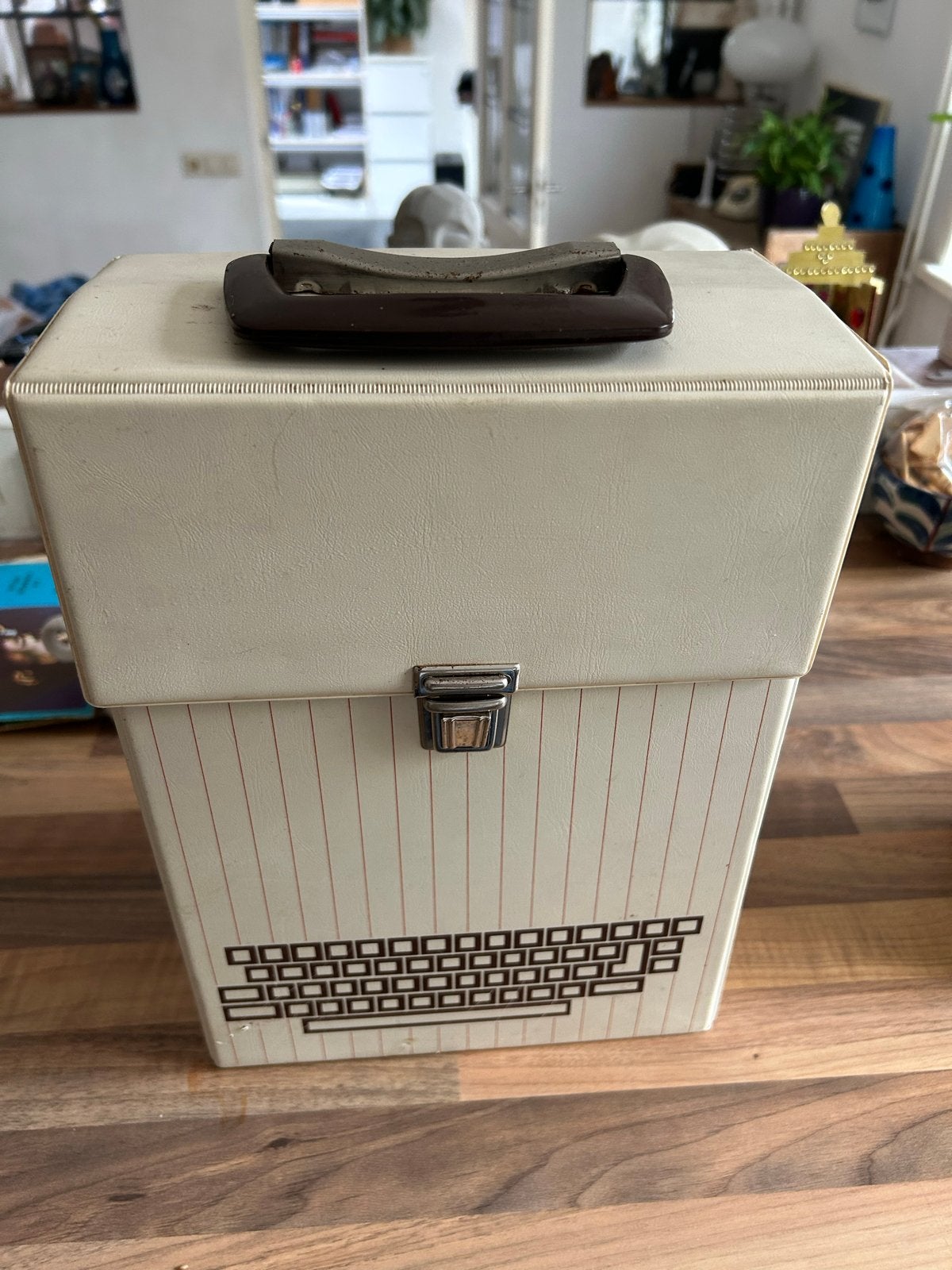 Vintage Singlekoffer / Platenkoffer - Crème met streepjes, Ophalen of Verzenden, Gebruikt
