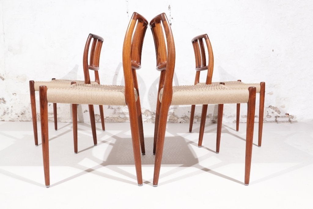 Niels Moller Model 83 palissander eetkamerstoelen set 4, Ophalen, Gebruikt, Bruin, Hout