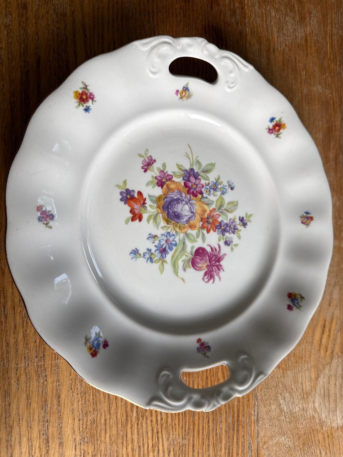 Vintage Karolina Made in Poland schaal met bloemmotief, Ophalen of Verzenden