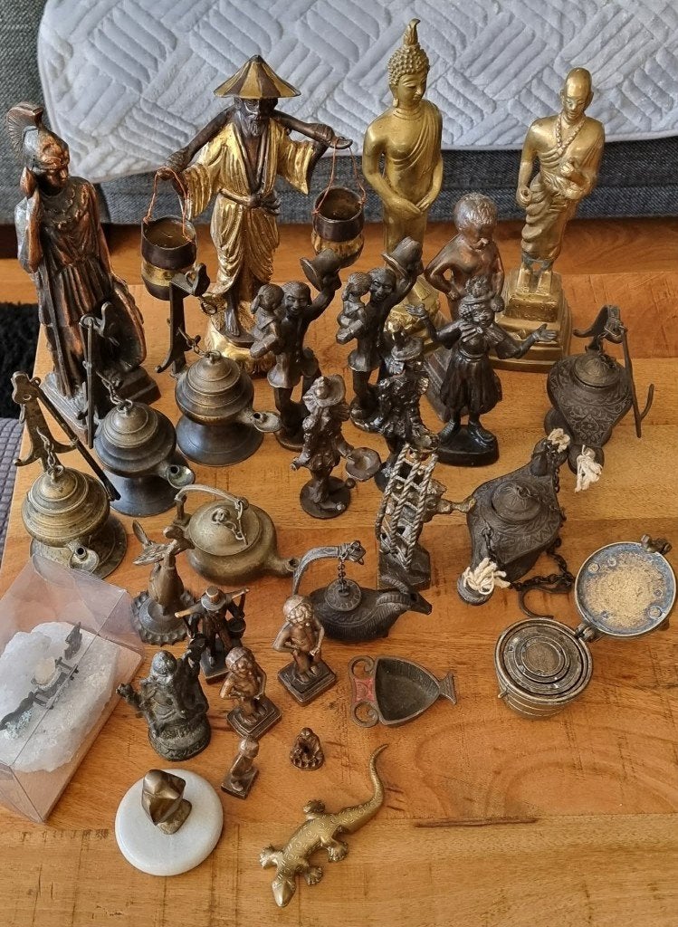 Verzameling bronzen en koper beeldjes, Antiek en Kunst, Antiek | Koper en Brons, Ophalen, Brons