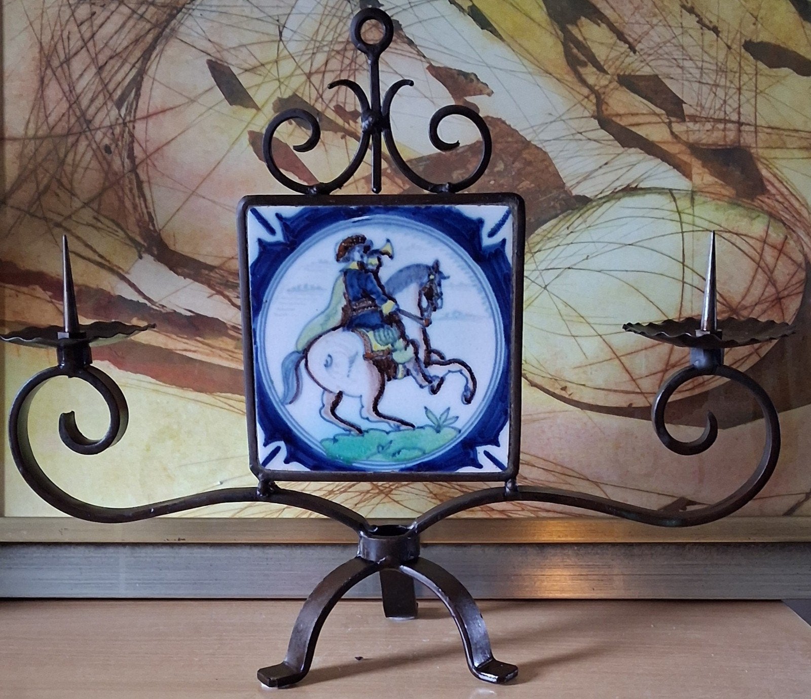 Kandelaar.  Robuuste antieke boeren kandelaar.  41/33 cm., Ophalen, Meerkleurig, Overige merken, Zo goed als nieuw