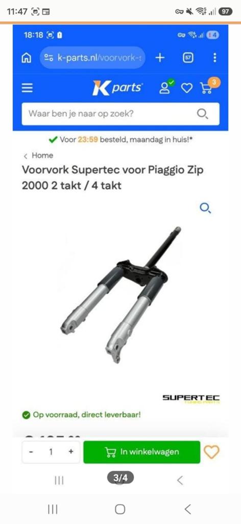 Voorvork zip, Ophalen, Nieuw, Overige typen, Piaggio