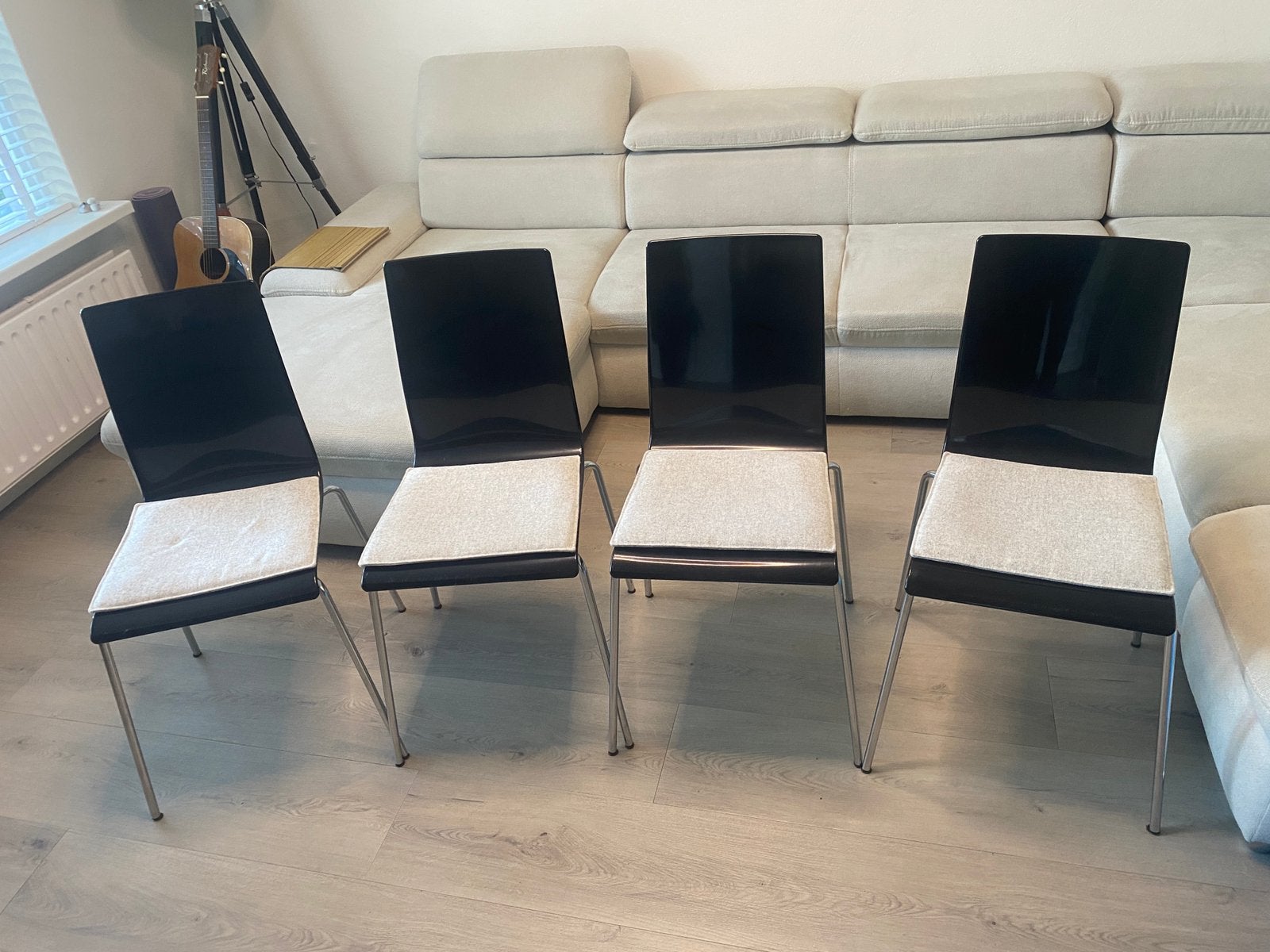 10x Vintage Designstoelen Galvano Tecnica Italy + Kussens, Kunststof, Zwart, Ophalen of Verzenden, Zo goed als nieuw