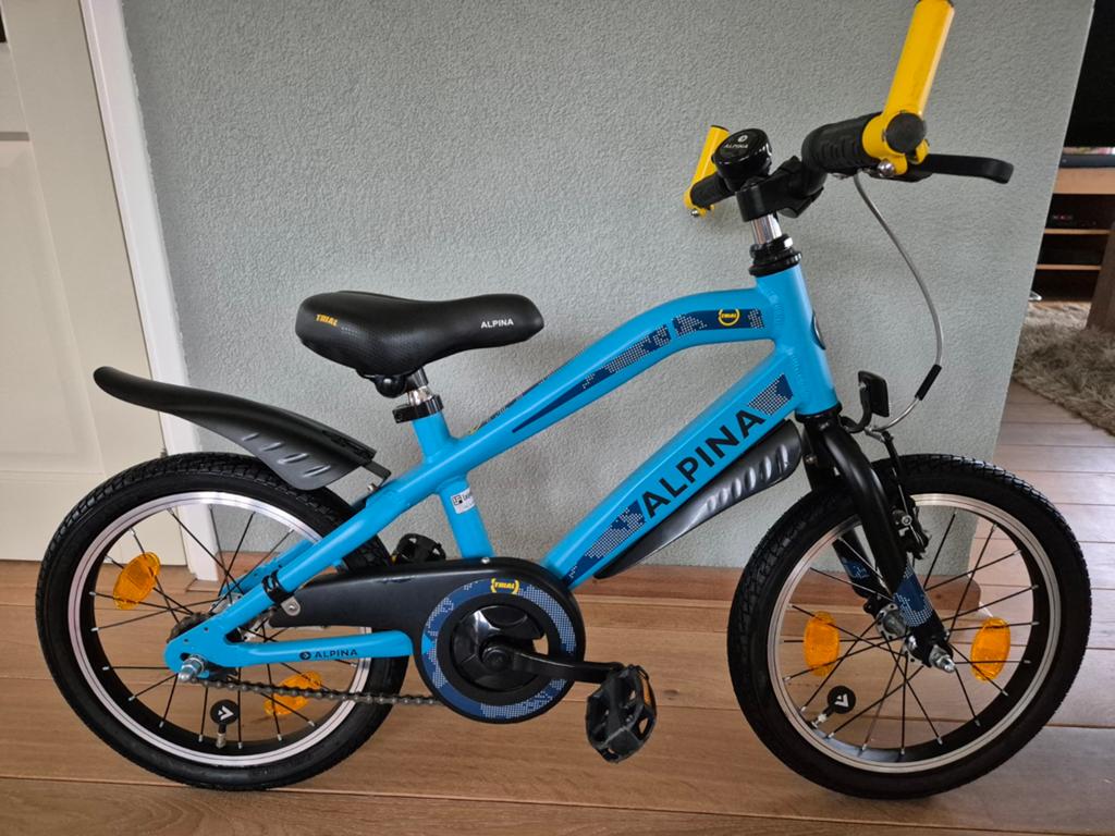Super mooie blauwe Alpina Trial 16 inch jongensfiets, Terugtraprem, Zijwieltjes, 16 tot 20 inch, Alpina