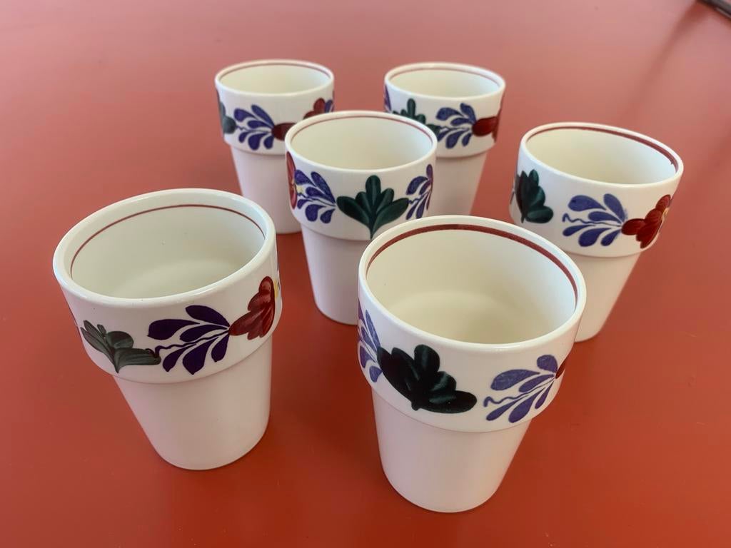 Set van 6 Boerenbont melkbekers Villeroy en Boch, Huis en Inrichting, Gebruikt, Keramiek, Overige typen, Ophalen of Verzenden
