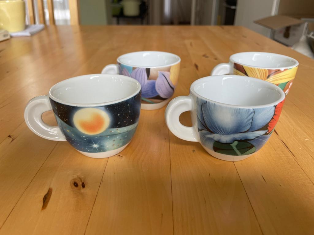 Set espresso kopjes + schotels le Porcellane d’Ancap vintage, Ophalen of Verzenden, Zo goed als nieuw, Overige stijlen, Kop(pen) en/of Schotel(s)