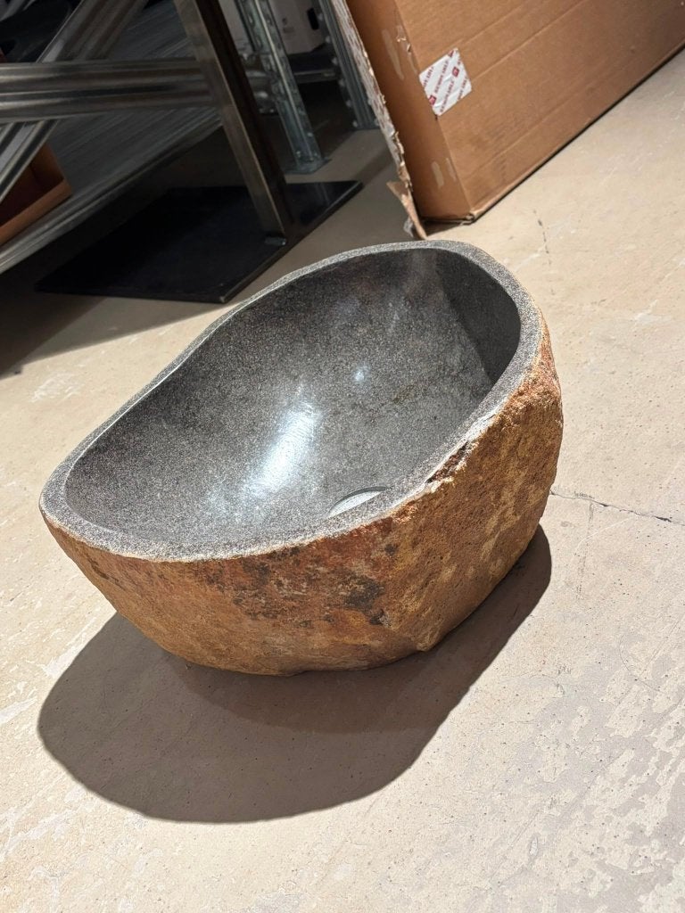 Opbouwkom natuursteen - basalt, Ophalen, 25 tot 50 cm, Wasbak of Wastafel, Minder dan 100 cm