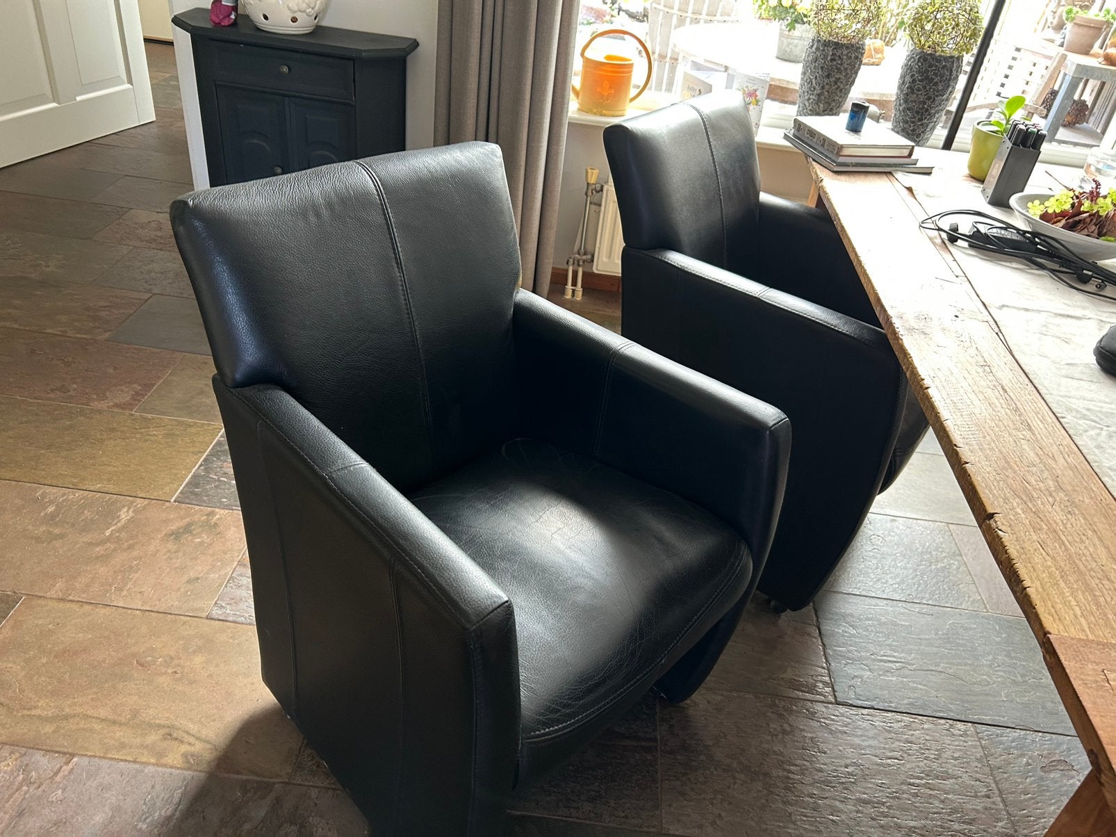 Stoelen, Huis en Inrichting, Fauteuils, Ophalen, Gebruikt, Minder dan 75 cm, Leer