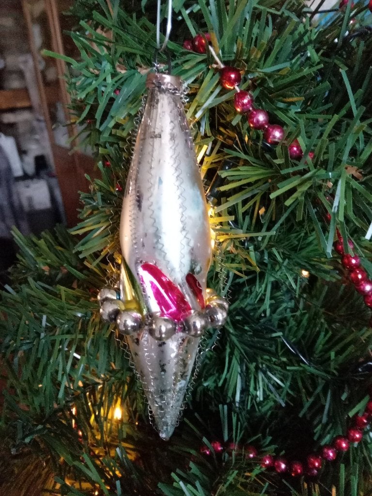 Prachtige antieke kerstbal van glas zeer apart model, Ophalen of Verzenden, Gebruikt
