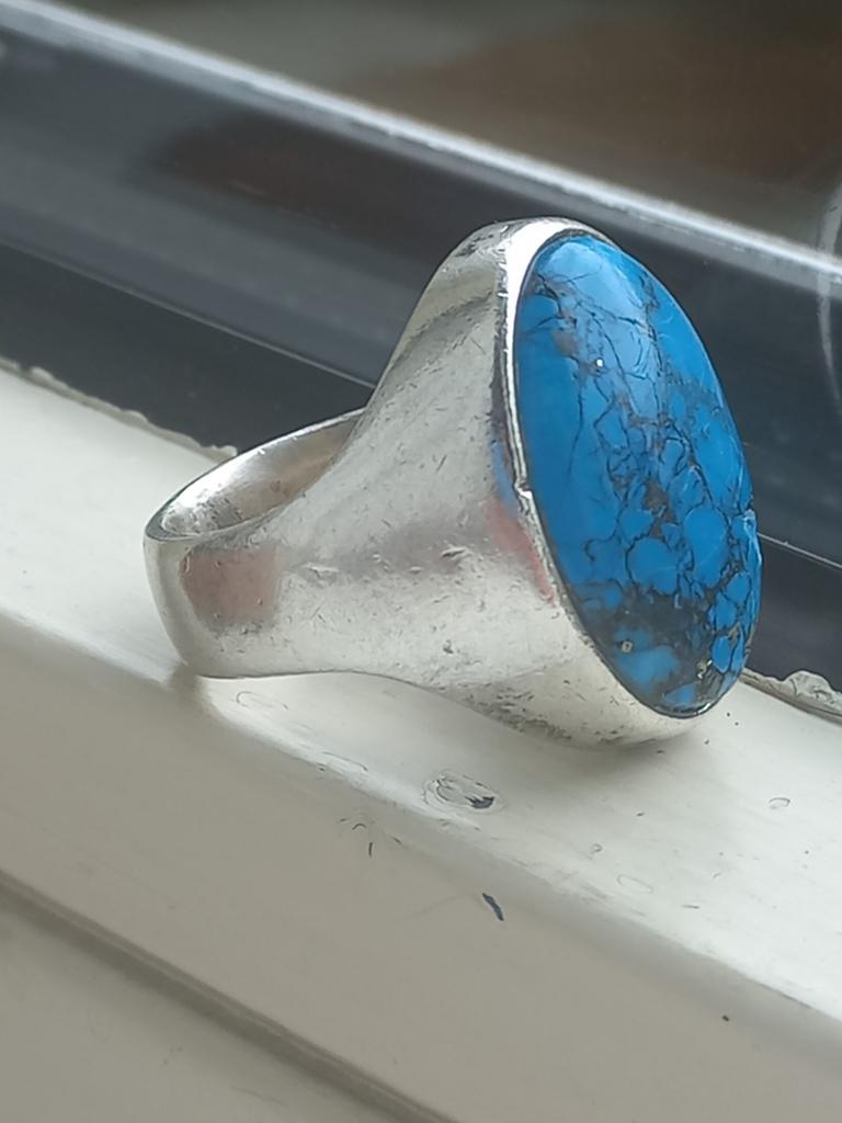 Zeer zware Navajo ring. Morenci turkoois., Ophalen of Verzenden, Zilver