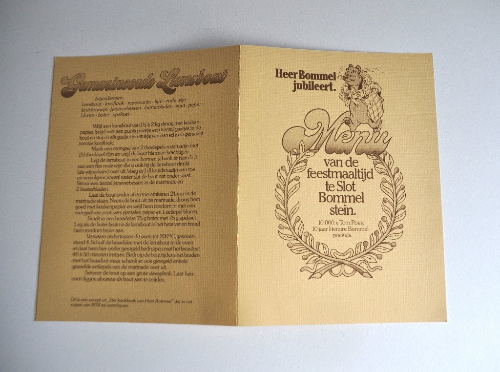 Heer  Bommel  jubileert  -  Menukaart Feestmaaltijd, Ophalen of Verzenden, Overige typen