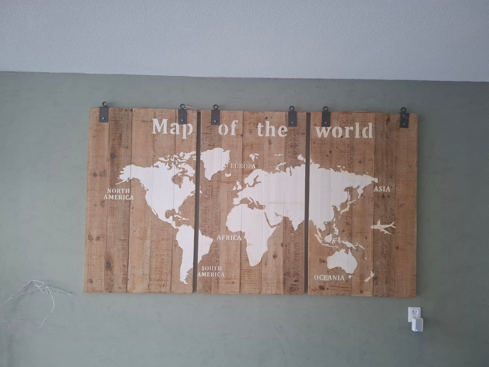Houten 3-luik schilderij wereldkaart, Ophalen, Schilderij, 120 cm, Hout