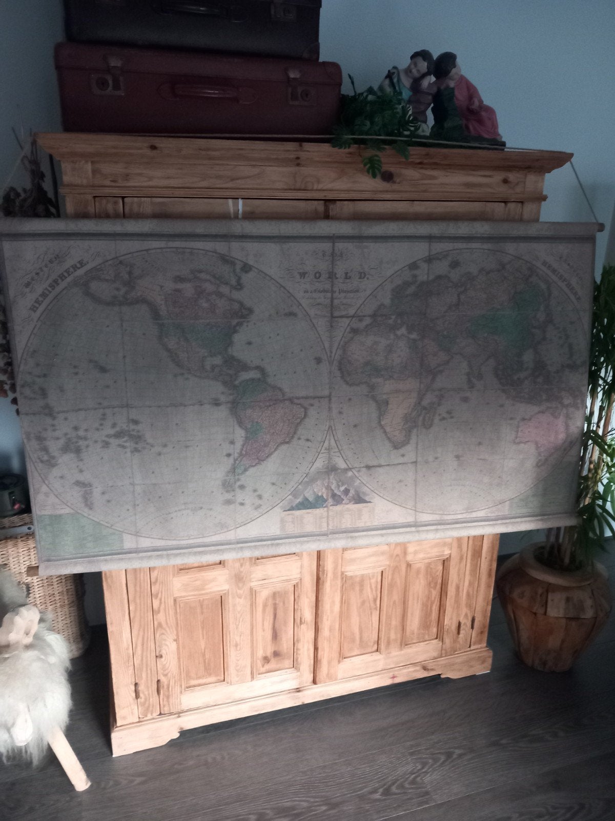Vintage wereldkaart wanddecoratie, Vintage, Meerkleurig, Ophalen of Verzenden, Zo goed als nieuw