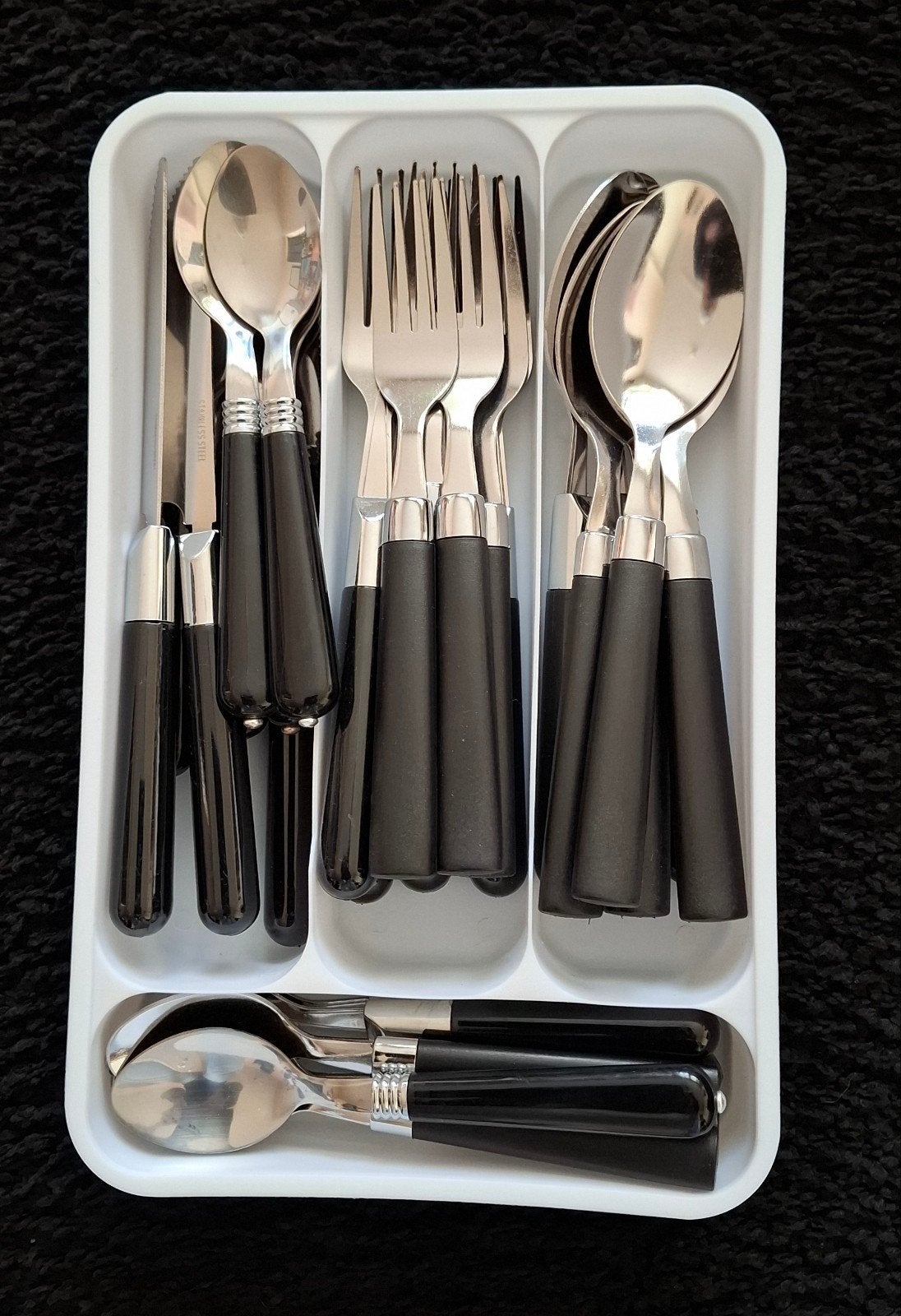 Bestek zilverkleurig met zwart, Ophalen, Zo goed als nieuw, Rvs of Chroom, Bestekset